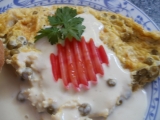 Omeleta s hráškem a sýrovým přelivem, Omeleta, hráškem, sýrovým, přelivem