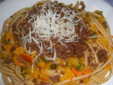 Špagety s dýní a opraženým chlebem, Špagety, dýní, opraženým, chlebem