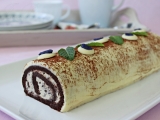 Kakaová roláda s krémem stracciatella a ganache z bílé čokolády, Kakaová, roláda, krémem, stracciatella, ganache, bílé, čokolády