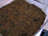 Nákyp nebo sekaná ze sojového granulátu s kroupami, Nákyp, nebo, sekaná, ze, sojového, granulátu, kroupami