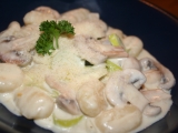 Smetanové gnocchi se žampióny a pórkem, Smetanové, gnocchi, se, žampióny, pórkem