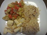 Zelenina s tofu a rýží, Zelenina, tofu, rýží